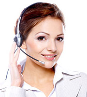 An intake coordinator wearing a telephone headset
